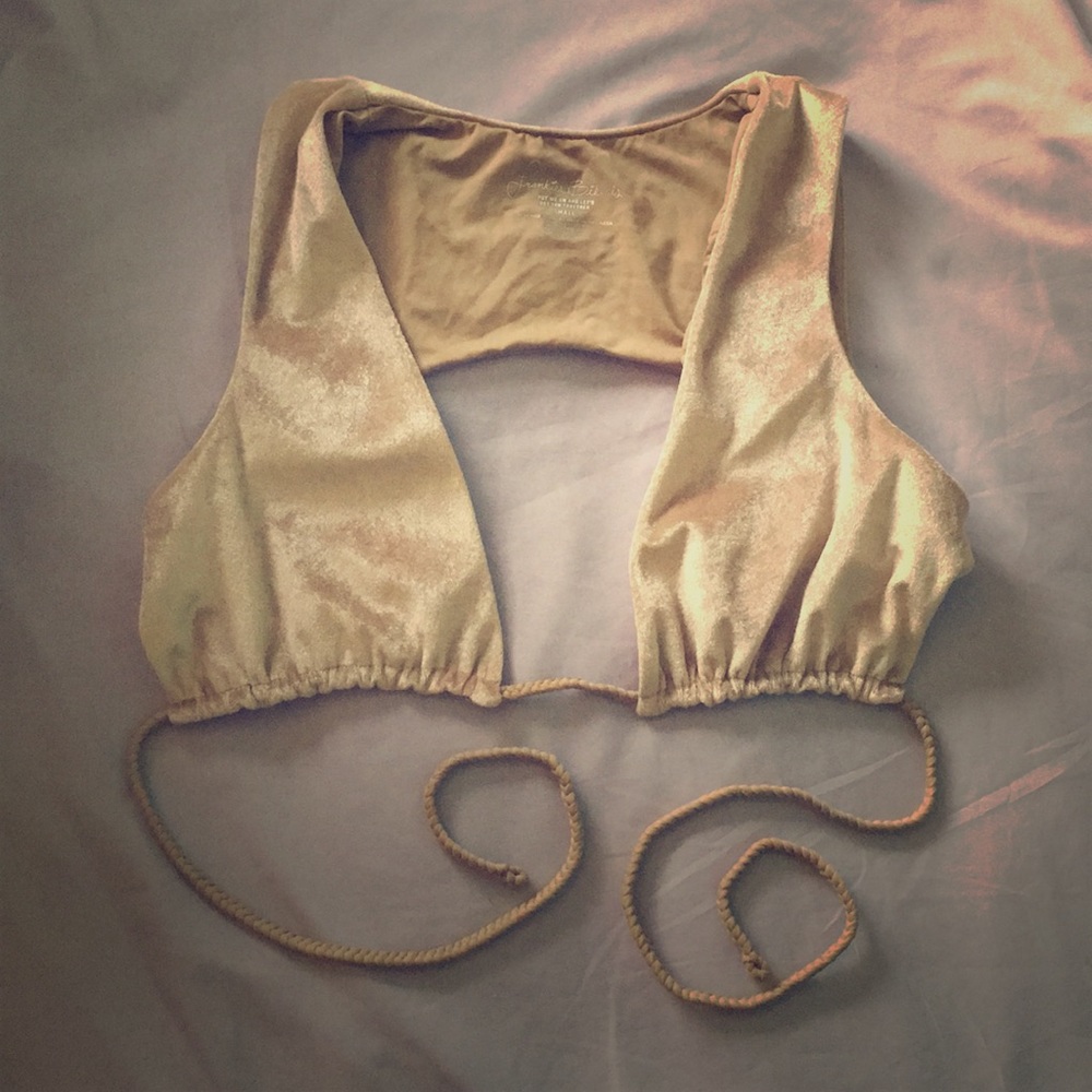 🌟 Frankie’s Bikinis Gold Velvet Shea Bikini Top